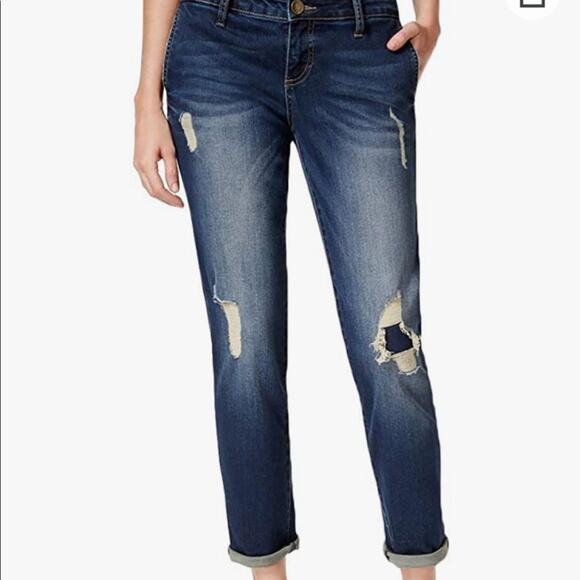 Kut from the Kloth Adele Slouchy Boyfriend Distressed Dark Blue Denim EUC Sz 4 - Picture 11 of 11